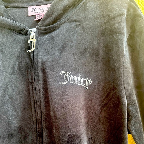 Juicy Couture Black Bling Velour Hoodie & Matching Flare Velour Pants Large EUC! - Picture 7 of 13